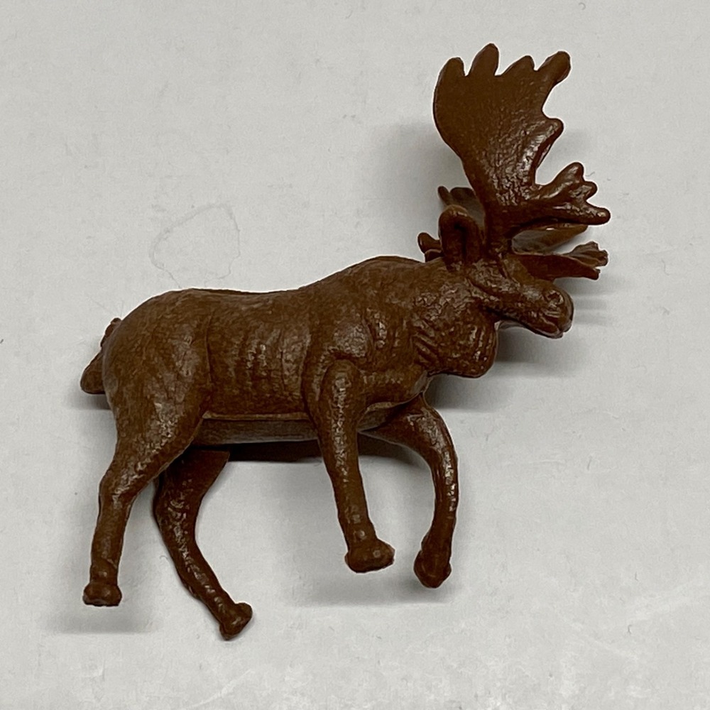 Vintage Moose Figurine Male Bull Antlers 2" Small Plastic Animal Toy Decor NOS